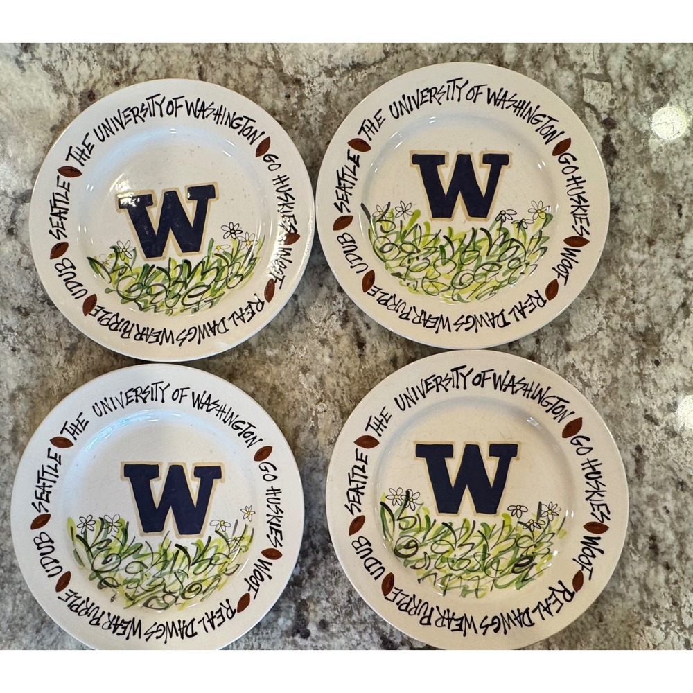 T Cabells Too University of Washington Huskies Plates Set of 4 UW Seattle NCAA